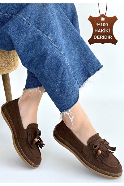 DMR Elegance Boriy Brown Leather Powder Suede Ballerina Shoes