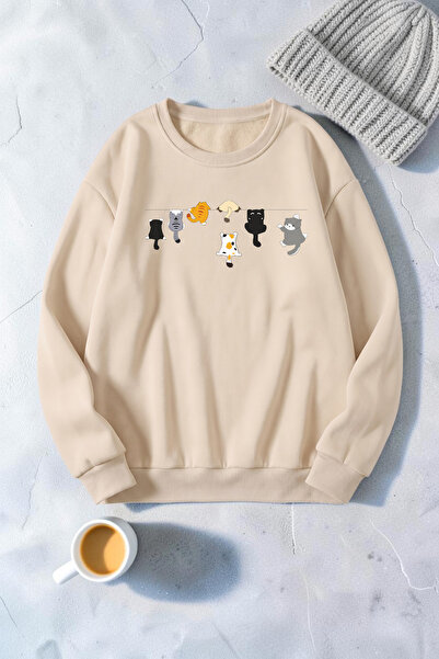 trendypassion Unisex Little Naughty Cats Printed Crew Neck Sweatshirt