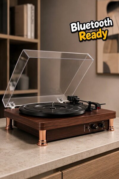 Generic 1 Wood Bluetooth Turntable Record Player Built In Speakers Usb Rca Li...