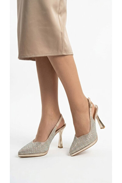 Ustalar Ayakkabı Çanta Gold Satin Women's Daily Heeled Shoes 728.2555