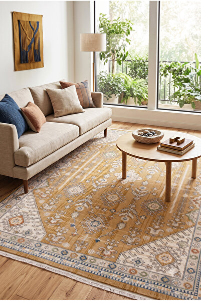 MELARİS HALI Vintage Dokuma Halı Antik Desenli Salon Oturma Odası Halısı Klas...