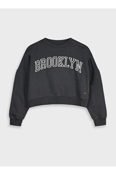 Energiers Crop μπλούζα φούτερ κορίτσι "Brooklyn" γκρι σκούρο