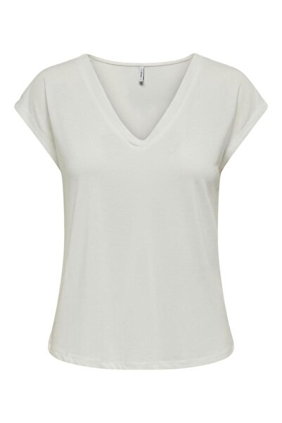 ONLY Μπλούζα κοντομάνικη γυναικεία "V-Neck" εκρού