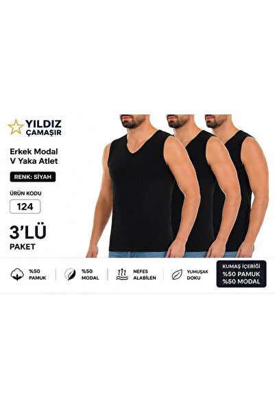 Yıldız Çamaşır Men's Summer Super Thin V-Neck Zero Sleeve Modal Undershirt (1...