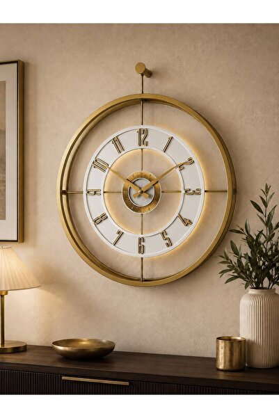Pey Aksesuar Metal TEMPERLİ Camlı Duvar Saati 60x70 Cm Büyük Boy Işıklı Gerçe...