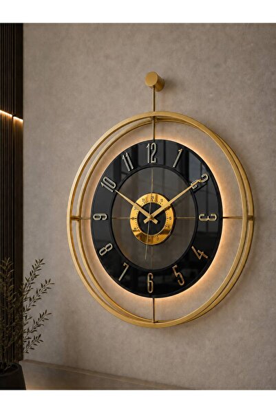 Pey Aksesuar Metal TEMPERLİ Camlı Duvar Saati 60x70 Cm Büyük Boy Işıklı Gerçe...