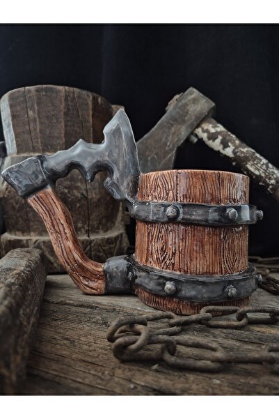 yammart El Yapımı Viking Bira Kupası | Balta Kulplu Seramik Kupa | Kılıç Kulp...
