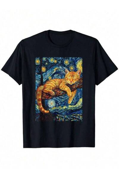 LİNA06 Lover's Dream:% Cotton-Shirt With Van Gogh-Inspired Starry Night Print...