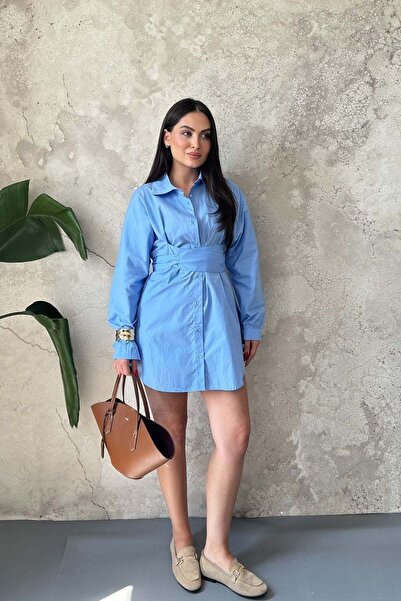 Elbee Fashion Woman Blue Belted Double Suit