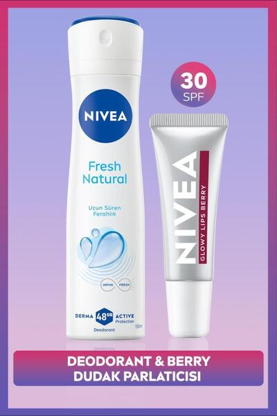 NIVEA Kadın Sprey Deodorant Fresh Natural 150ml ve Berry Renkli Nemlendirici ...