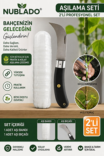 NUBLADO Aşı Bıçağı ve Şeffaf Aşı Bandı 2’li Bahçe Aşılama Seti 22 cm