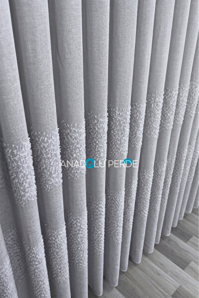 istper Gray Linen Textured Tulle Curtain with Bearded Tassels I Heavy Weight ...