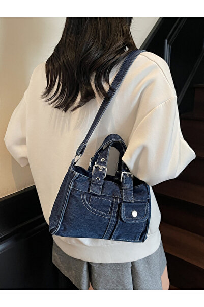 Take Two By Styli Dark Blue Denim Handbag with Flap Pocket
