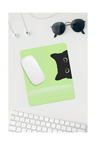 HobiShop Fosfor Yeşil Kedi Çizimli Bilek Destekli Dikdörtgen Mouse Pad Mouse ...