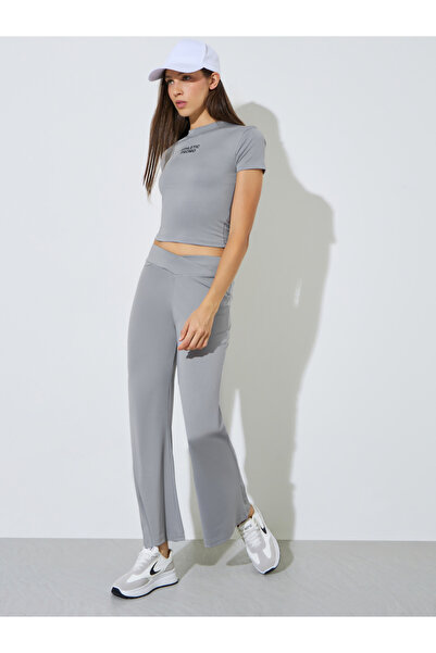 Styli Grey Broad Waistband Flared Leggings