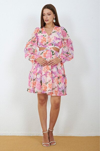 MY GRS Chiffon Fabric Pink Open Back Dress