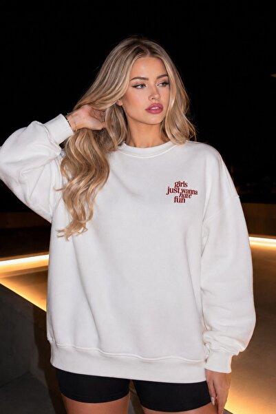 GIA - ART Women's Oversize Sweatshirt Happy Girls 3D Printed White – Crew Nec...