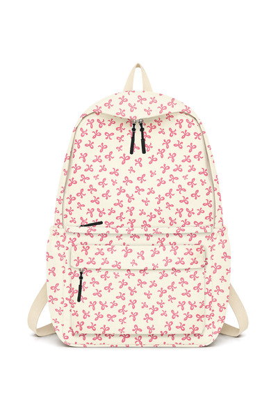 woys 4-Compartment Large Size Pink Bow Patterned Women's Backpack - Daily Use...