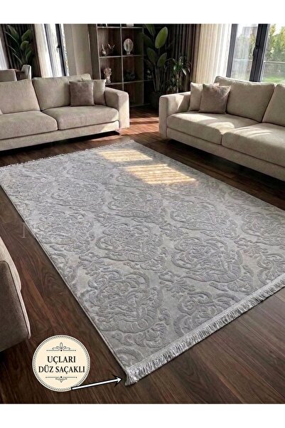 NaRStore Home Rölyef Gri Joy Saçaklı Modern Yumuşak Dokulu Kabartmalı Kaymaz ...