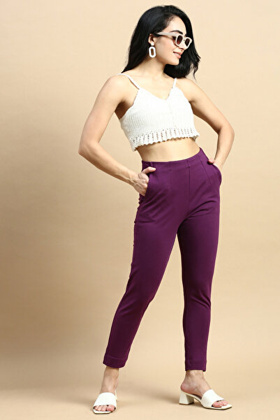 De Moza By Styli Purple Solid Knit Cotton Pants