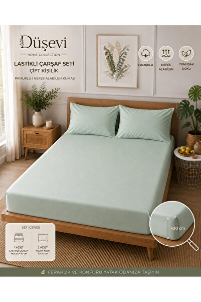 DüşEvi Double Ranforce Fabric Elastic Sheet Set – Breathable Soft Textured Ki...