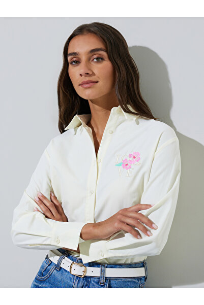 Styli Cream Long Sleeve Embroidered Shirt