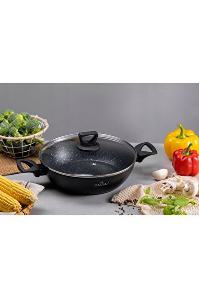 EDENBERG Vase de gătit cu inducție, tigaie wok cu înveliș de marmură, 28cm, 3...
