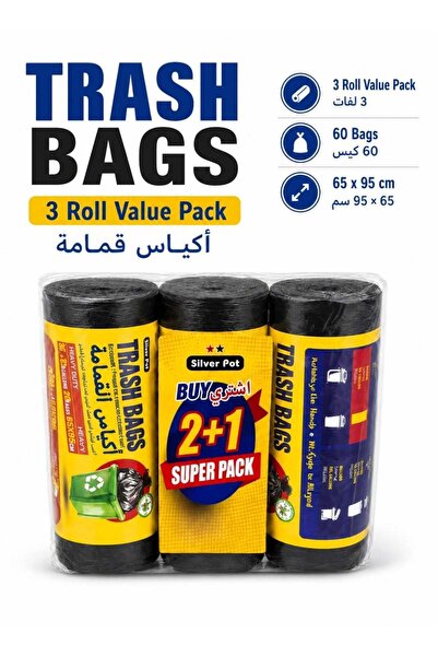 LEOXOL Trash Bags | 60 Count in 3 Rolls | 65 x 95 cm Heavy Duty 30 Gallon Gar...