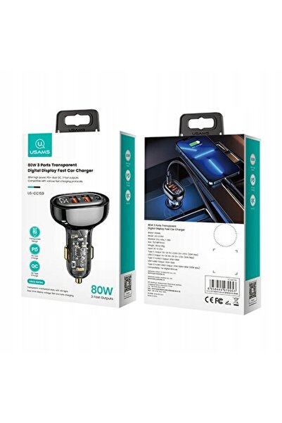 Usams ÎNCĂRCĂTOR AUTO 2XUSB+USB-C 80W ÎNCĂRCARE RAPIDĂ NEGRU US-CC159
