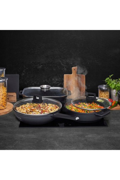 Starke Pro PATELNIA WOK INDUCȚIE cu CAPAC Gaz UCHWYTY Taylor Marble 28 cm