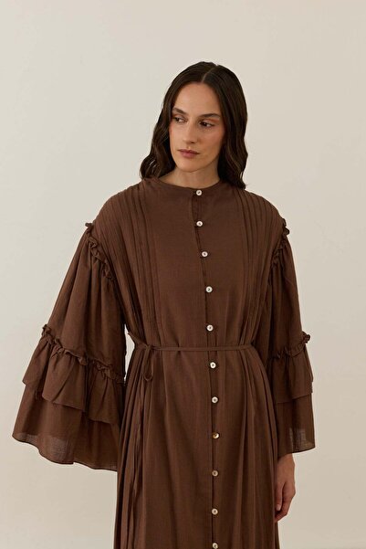 Moca Sareena Ribbed Detailed Voile Dress Brown