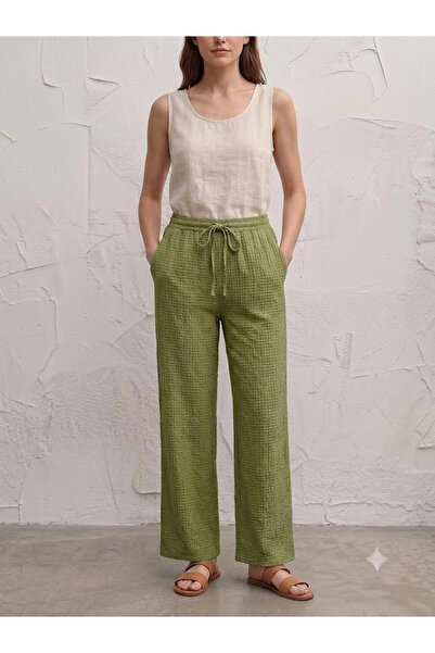 SOFT AURA Bürümcük Fabric Comfortable Fit Pants Khaki Green
