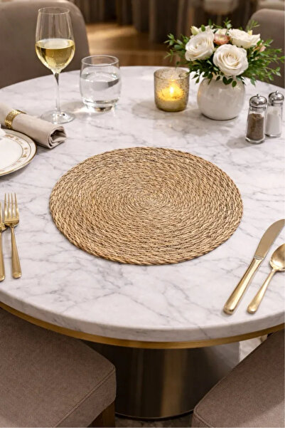MaperaHome Hasır Jüt Supla 6'lı Set Amerikan Servis 33 Cm Çap Supla 6'lı Çok ...