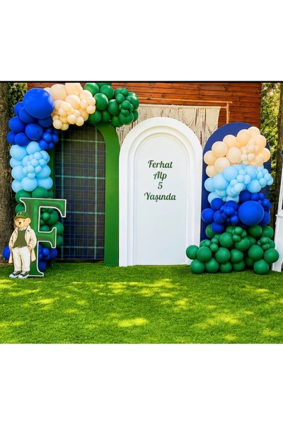 Çemrek Süs Parti Light and Dark Blue Dark Green Beige Balloon Chain Set of 100