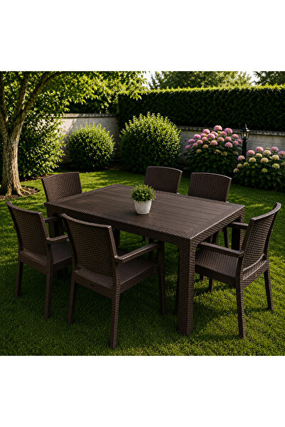 adak Rattan 90x150 Cm Camsız Rattan Baraw Bahçe Balkon Masa Takımı