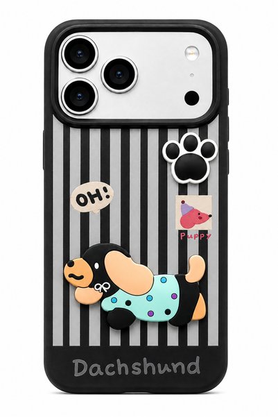 bzontech 3D Dog Figure Striped Silicone Phone Case Compatible with iPhone 17 Pro Max / 18 Pro Max Dachshund