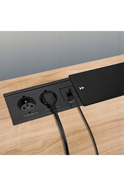 Appio Priză de blat retractabilă din aluminiu, glisantă + 2x USB + USB C