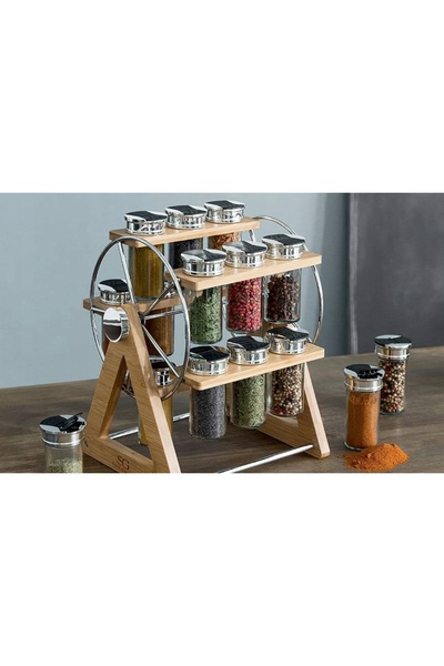 Secret de Gourmet Suport din bambus pentru condimente + 15 borcane