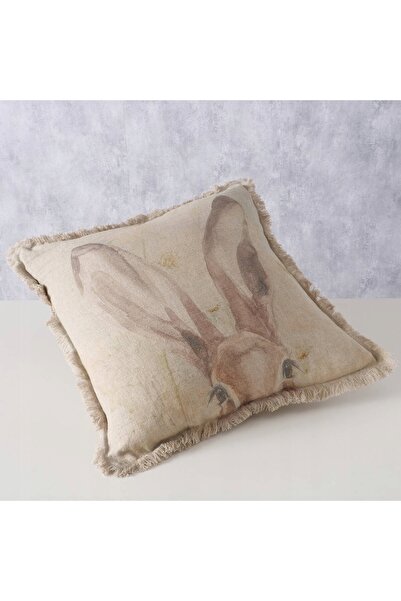 Boltze Pernă decorativă cu franjuri, cu iepure, din in, 45 x 45, pentru casă