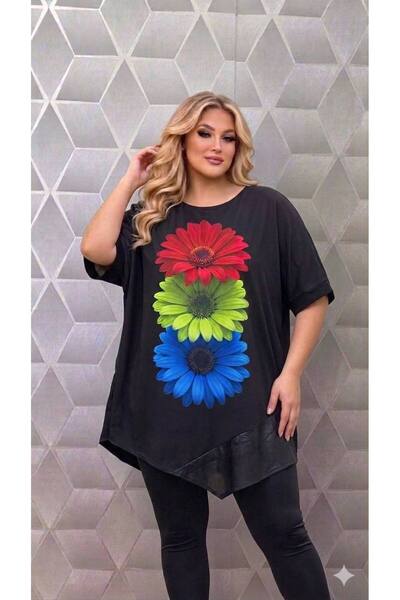 MAXORA SHOP Bluze asimetrice cu maneca scurta pe croi larg Jennifer - Negru