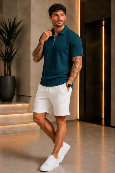 FECCY Premium tkanina od twill materijala, unisex set majice i šortsa sa deta...