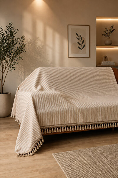Rain Home Collection 180X300 Sofa Cover with Tassels Covering the Arms