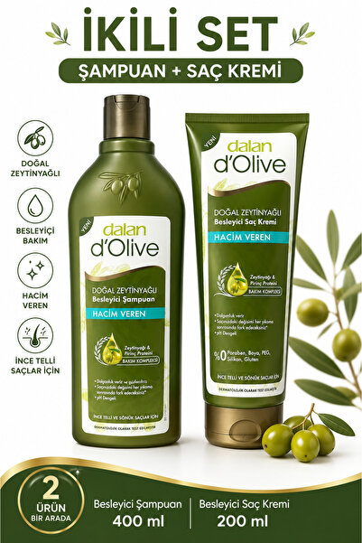 Dalan d'Olive Hacim Veren Besleyici İkili Set Hacim Veren Şampuan 400 ml + Kr...