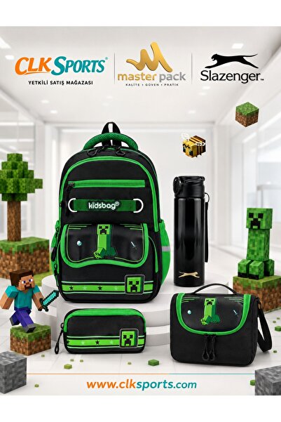 CLK SPORTS Minecraft Ultra Lux Okul Çantası, Beslenme Çantası, Kalemlik, Çeli...