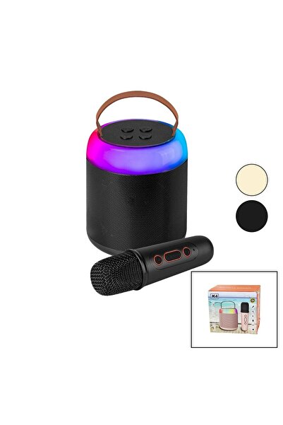 HS-88 Karaoke Bluetooth Wireless Hoparlör ve Speaker K4 Işıklı Yuvarlak Mikrofonlu USB Şarjlı