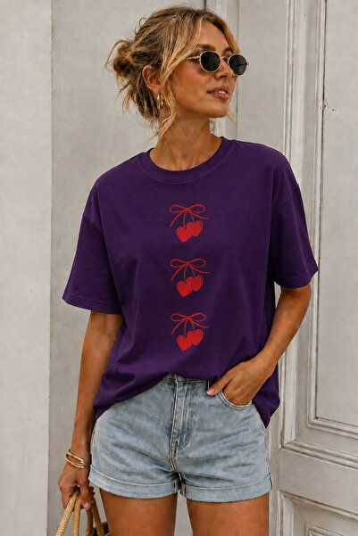 ArtYus Cherry Printed Crew Neck Casual Unisex Oversize T-Shirt - Fruit-Themed...
