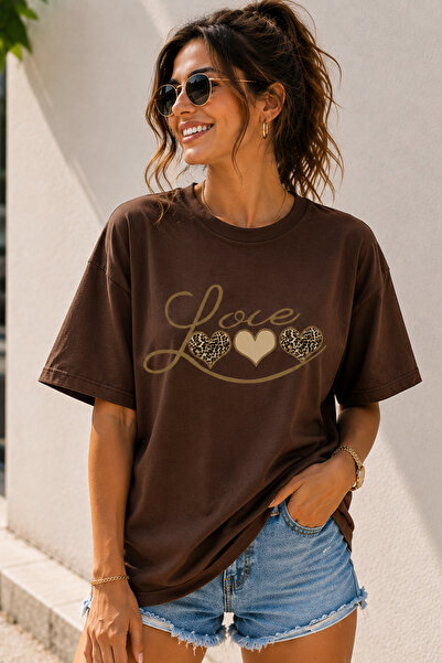 ArtYus Love Text Printed Crew Neck Casual Unisex Oversize T-Shirt - Heart The...