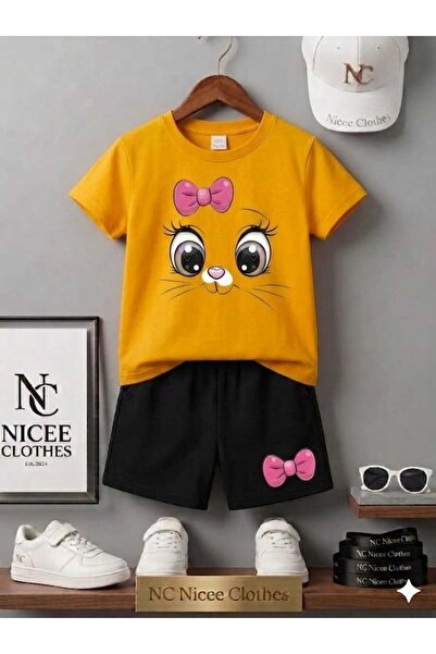 Leto Lykia Summer Children's T-Shirt Shorts Unisex (Pink Ribbon Cat Face Prin...