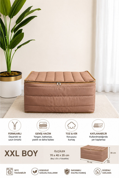 ATLAS HURÇ Asil XXL Yorgan Hurcu 70x40x35 cm Vizon Renk Fermuarlı Yorgan Batt...