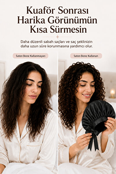 SOLEZON Ayarlanabilir Saç Bakım Bonesi İpek Saten Uyku Bonesi Tek Katlı Banda...